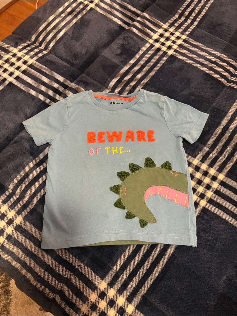 Mini Boden Light Blue Dino Applique Tee